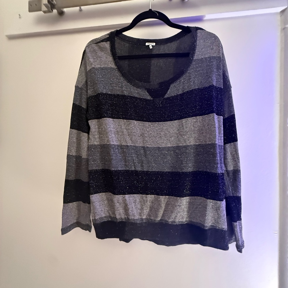 Splendid Black Striped Metallic Knit Top